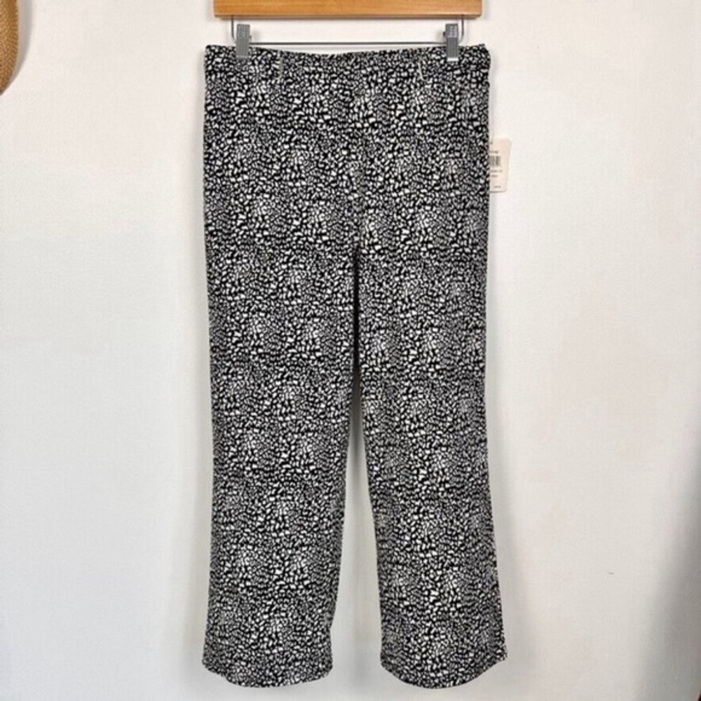 Retrology Womens Wide Leg Pants Sz Small Crop Black White Animal Print RFTC
